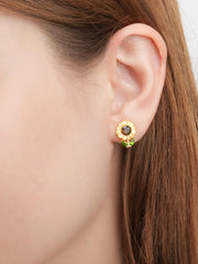 Carved Sunflower Stud Earrings