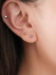 February Birthstone Mini Hoop Earrings - Amethyst