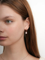 Carved Pink Rose Huggie Earrings