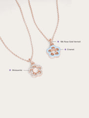 Blue Floral Reversible Enamel Moissanite Necklace