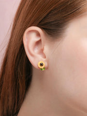 Carved Sunflower Stud Earrings