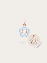 Blue Flower Reversible Enamel Moissanite Charm