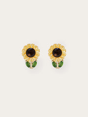 Carved Sunflower Stud Earrings