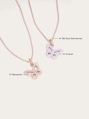 Purple Butterfly Reversible Enamel Moissanite Necklace