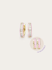 Pink Enamel Moissanite Reversible Huggie Earrings