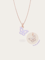 Purple Butterfly Reversible Enamel Moissanite Necklace