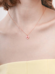 Pink Heart Reversible Enamel Moissanite Necklace