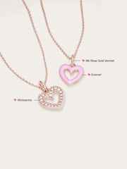 Pink Heart Reversible Enamel Moissanite Necklace