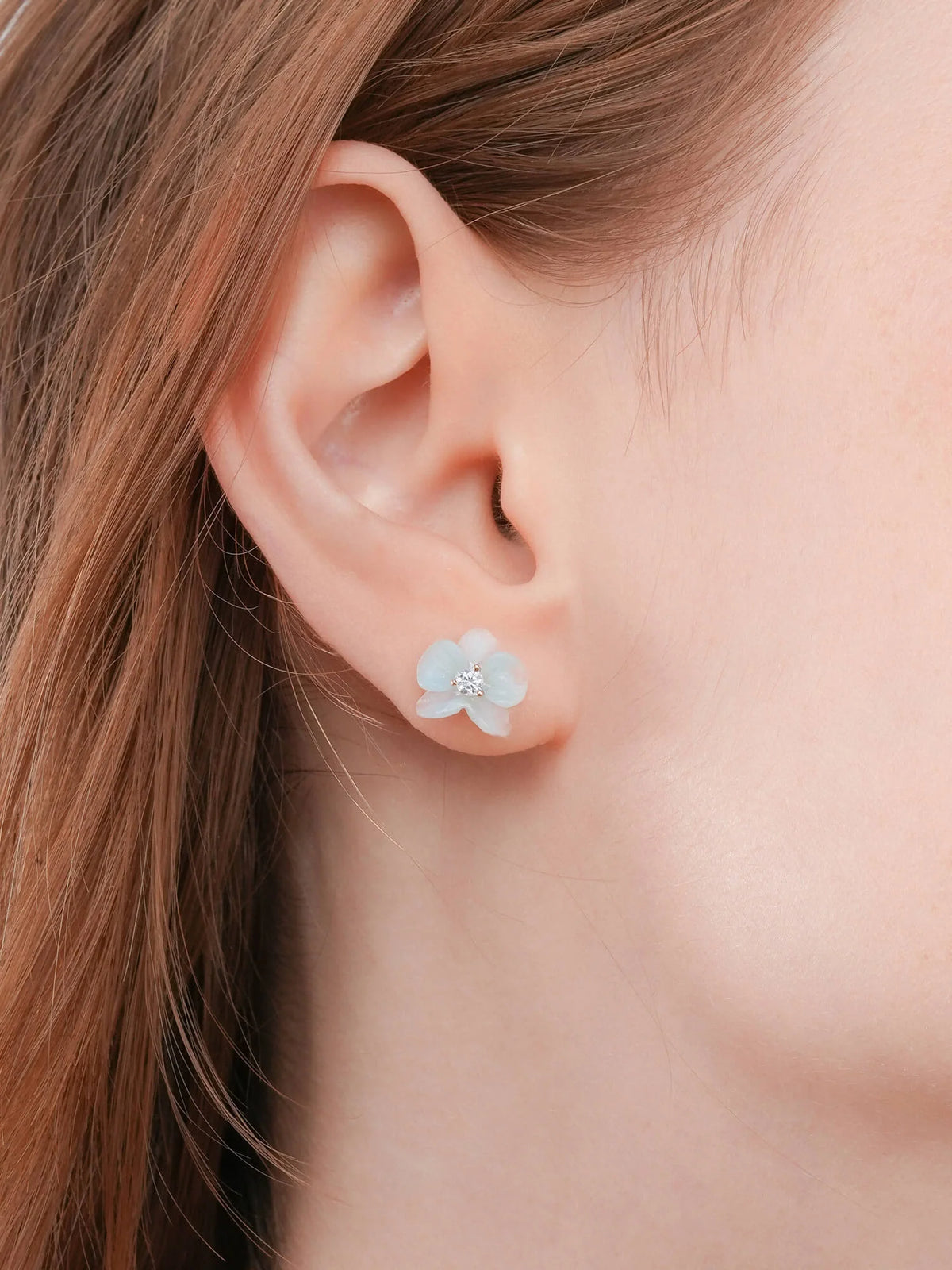 Sky Blue Flower Stud Earrings