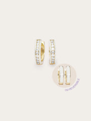 Cream Enamel Moissanite Huggie Earrings - Reversible