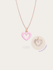 Pink Heart Reversible Enamel Moissanite Necklace