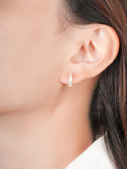 Cream Enamel Moissanite Huggie Earrings - Reversible