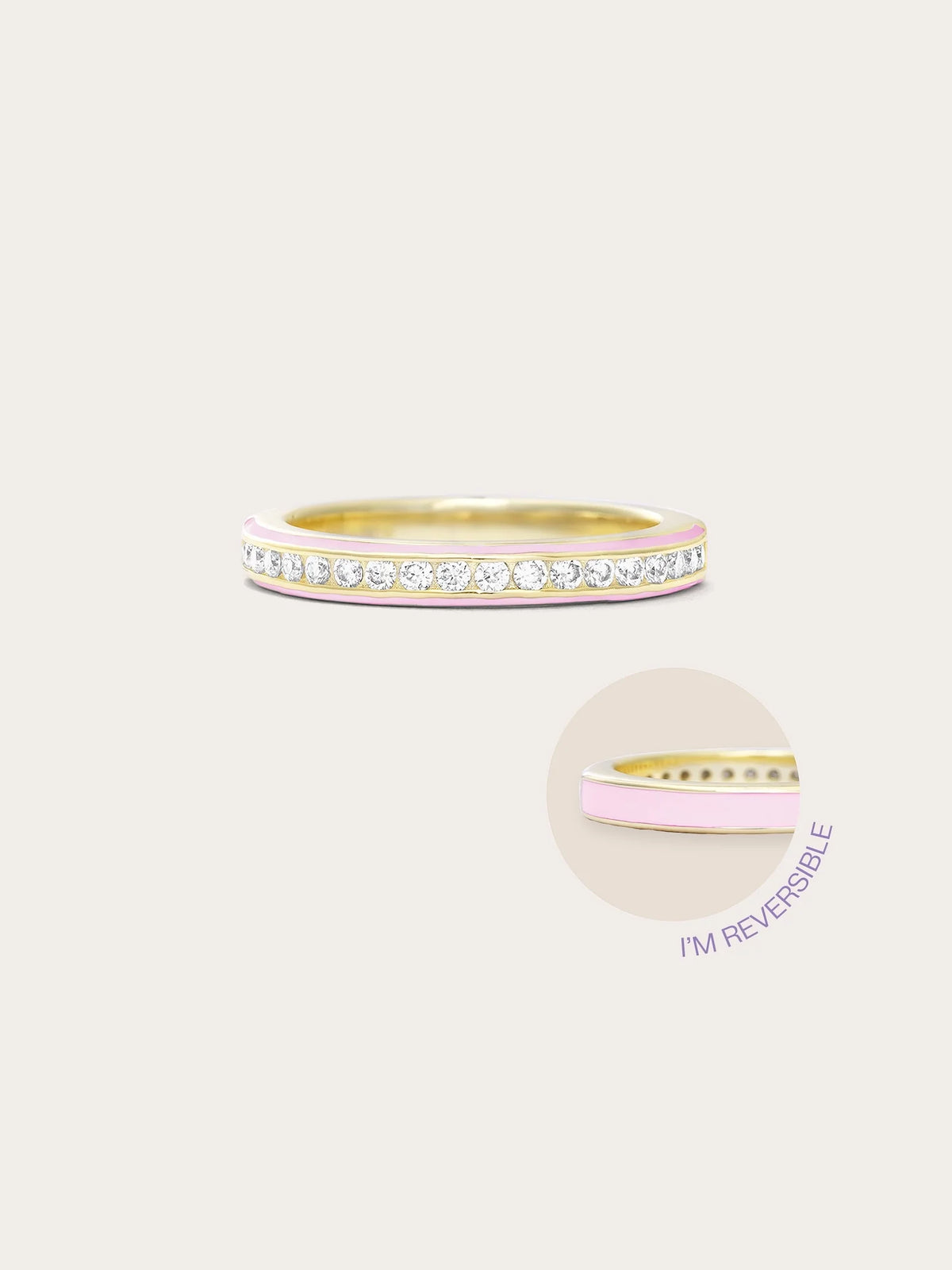 Pink Enamel Moissanite Band - Reversible
