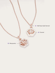 Cream Seashell Reversible Enamel Moissanite Necklace