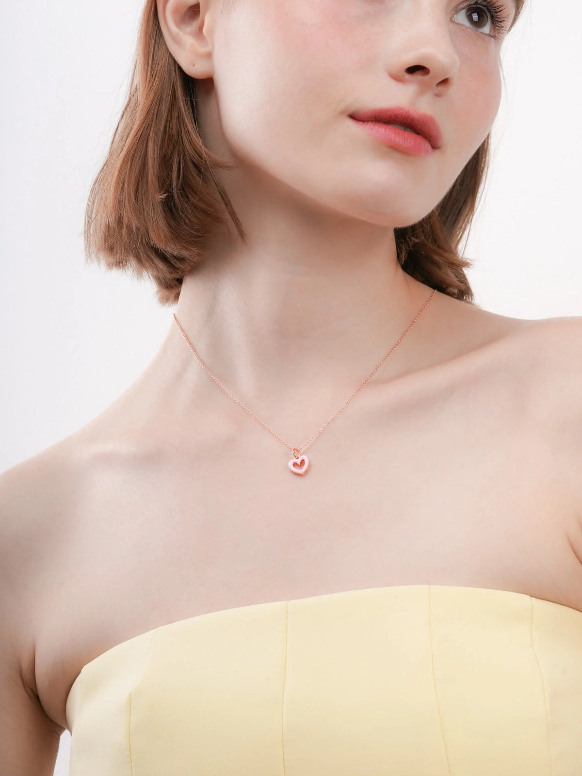 Pink Heart Reversible Enamel Moissanite Necklace