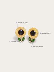 Carved Sunflower Stud Earrings