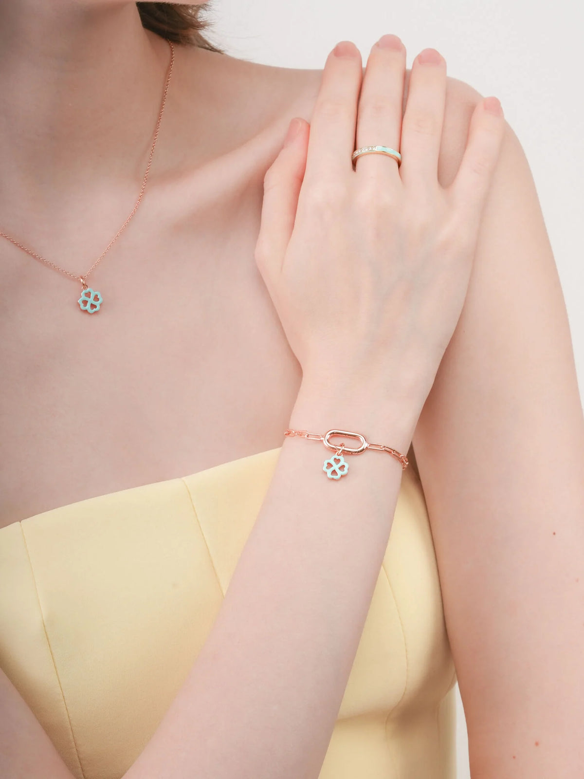 Mint Green Clover Reversible Enamel Moissanite Charm