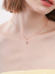 Blue Floral Reversible Enamel Moissanite Necklace